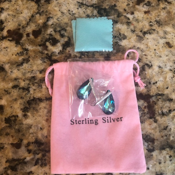 Sterling Silver CZ Teardrop Hook Dangle Earrings - Picture 4 of 4